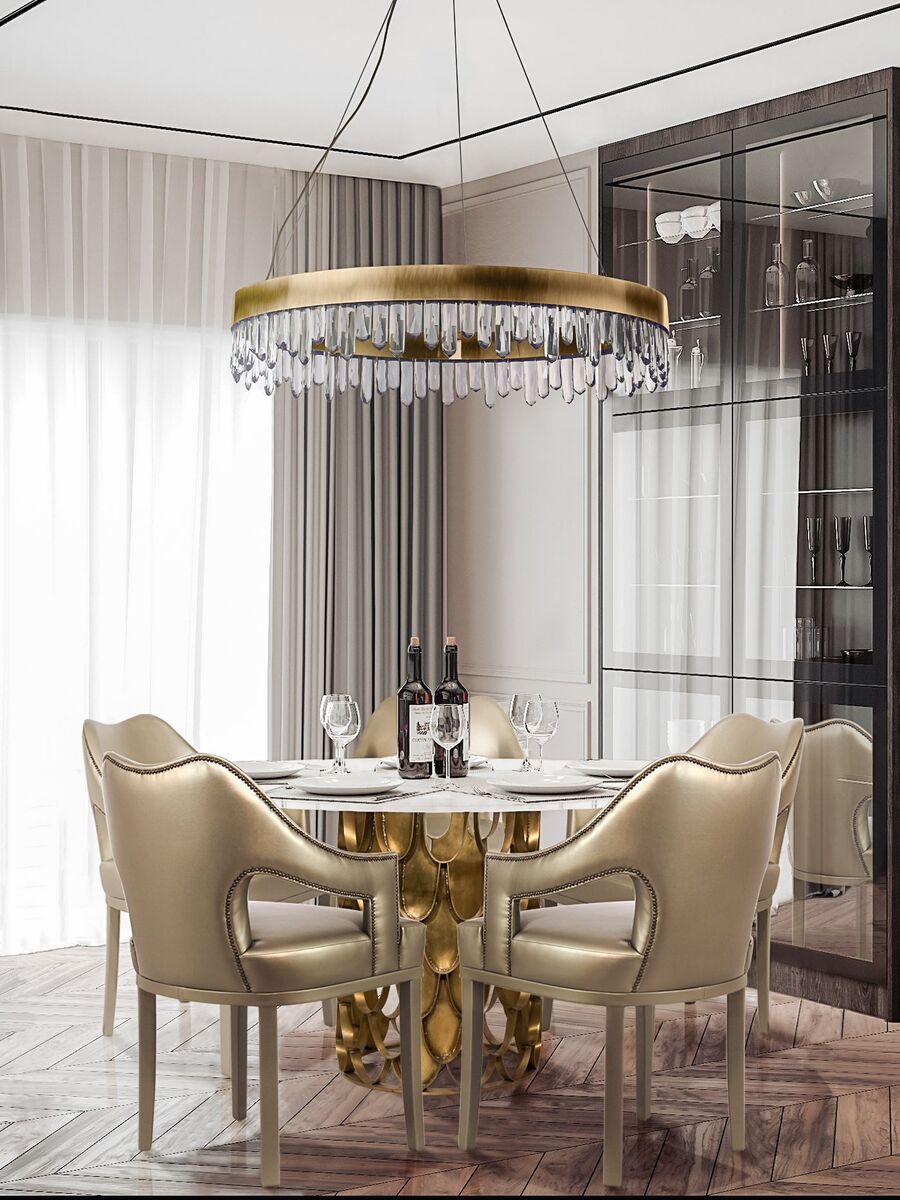 Modern luxurious dining room with golden details dining tables Round