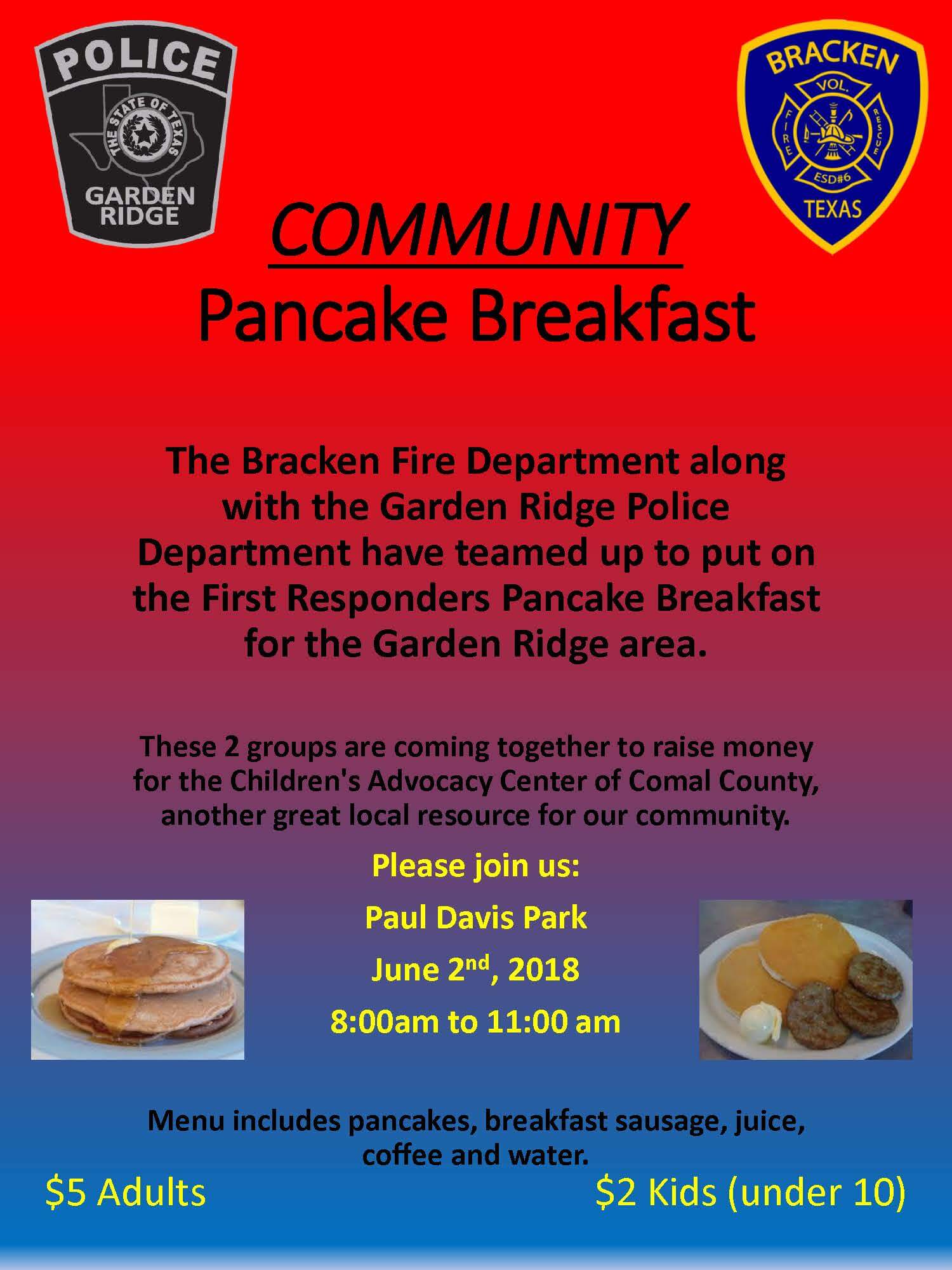 Community Pancake Breakfast Bracken Volunteer Fire Department