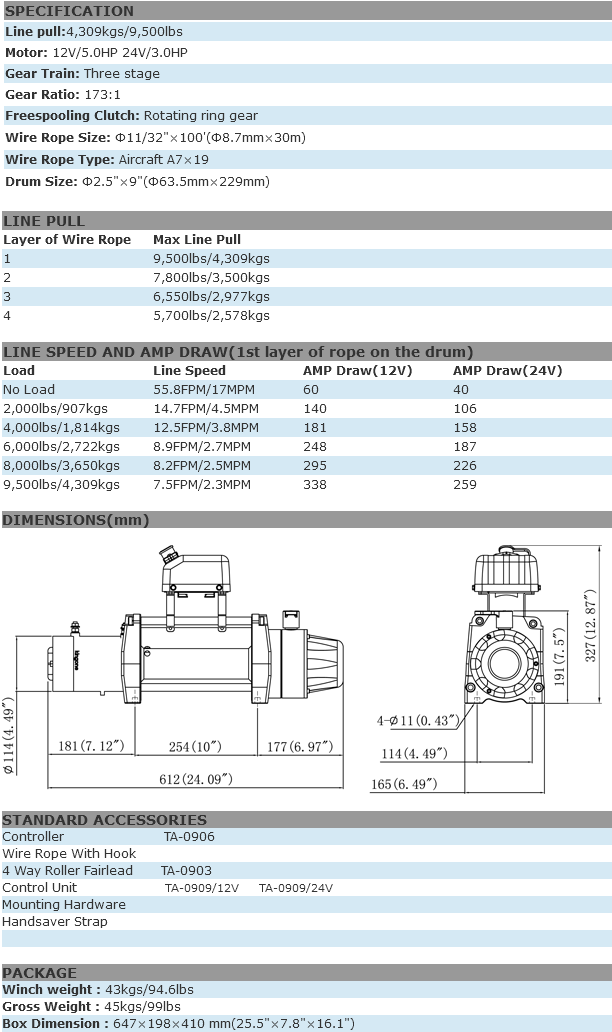KingOne TDS 9.5 Wire Rope Winch — Brad's Automotive