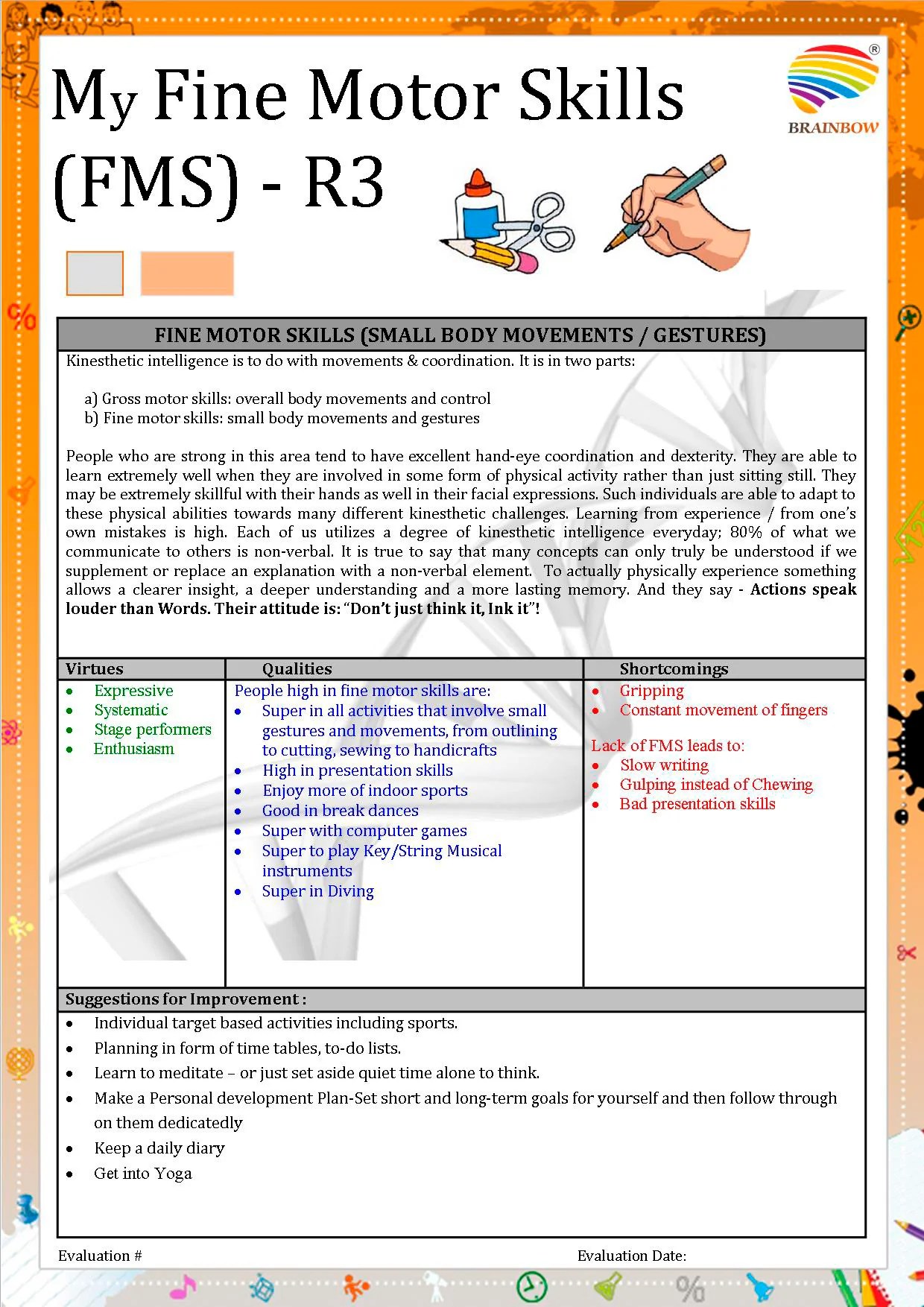Fine Motor Skills Brainbow The Only Dermatoglyphics Testing System