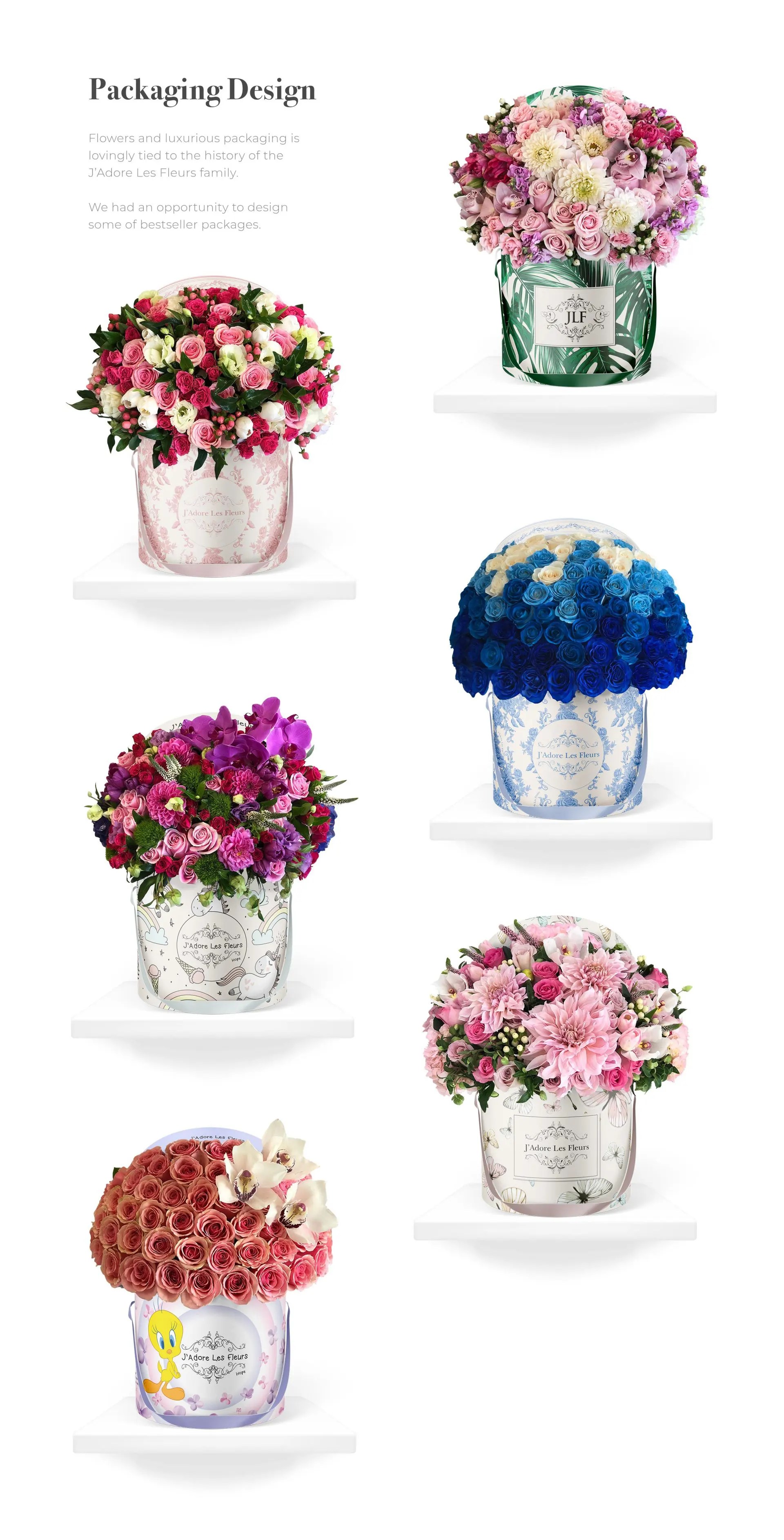 Packaging and website design for for Jadore Les Fleurs Floral design