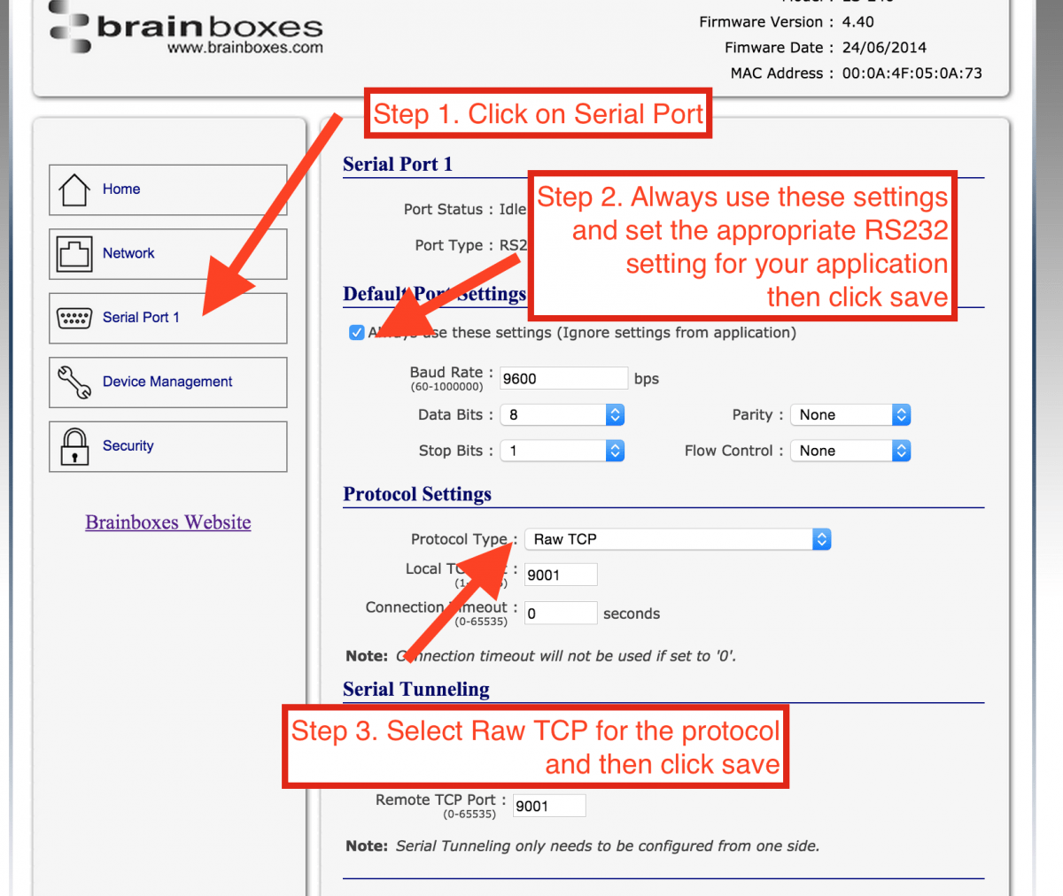 How do I use VB to control my to Serial device? Brainboxes