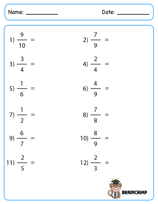 CONVERT FRACTIONS TO DECIMALS WORKSHEET