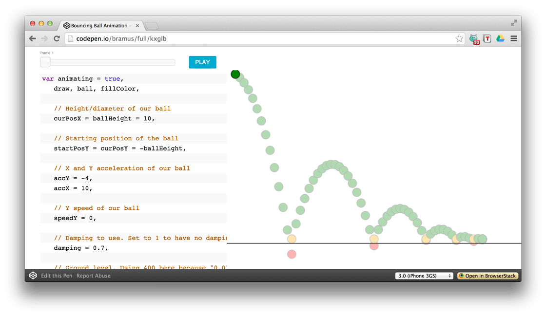 JavaScript Bouncing Ball Bram.us