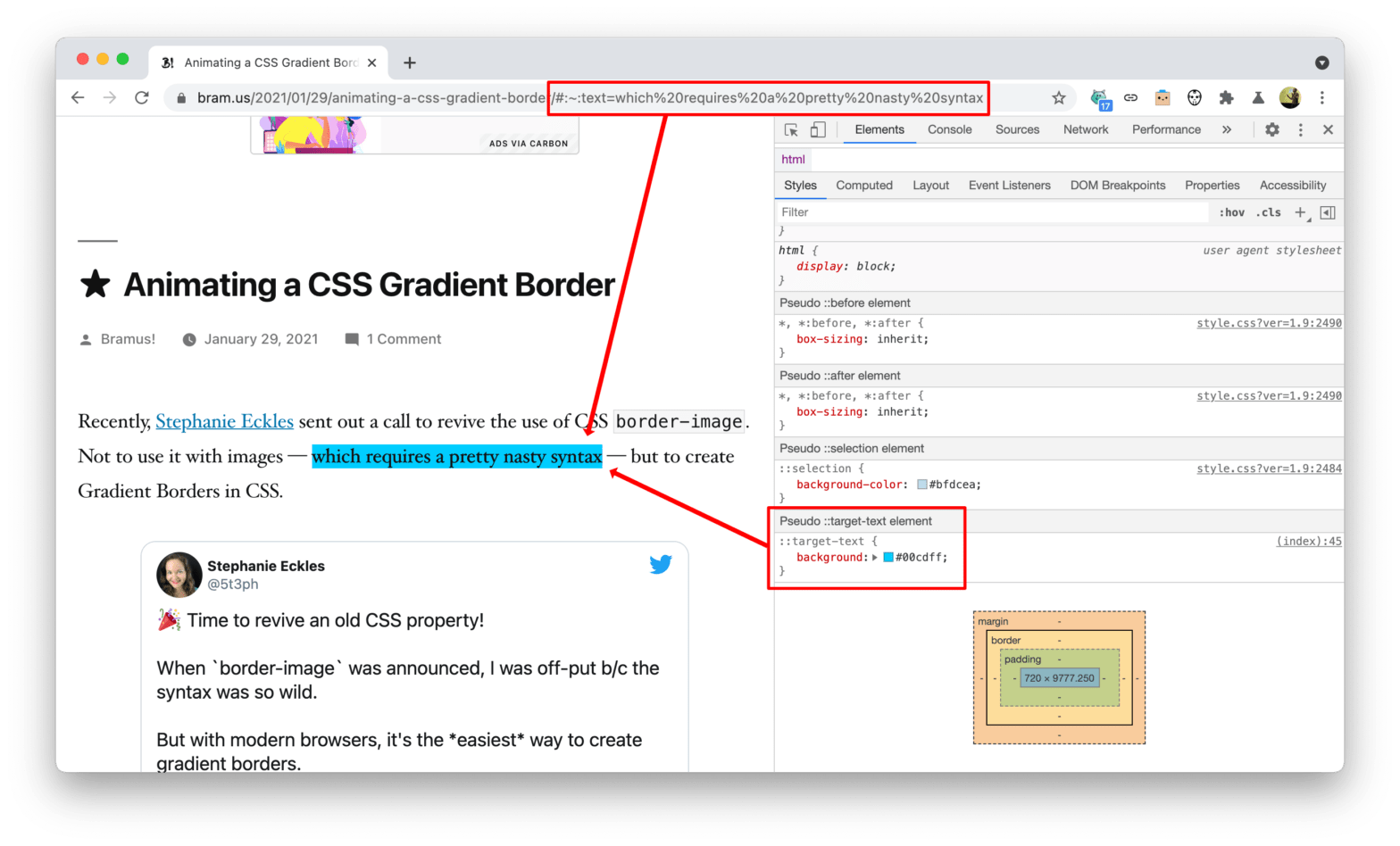 Style the target text from textfragment links using the targettext