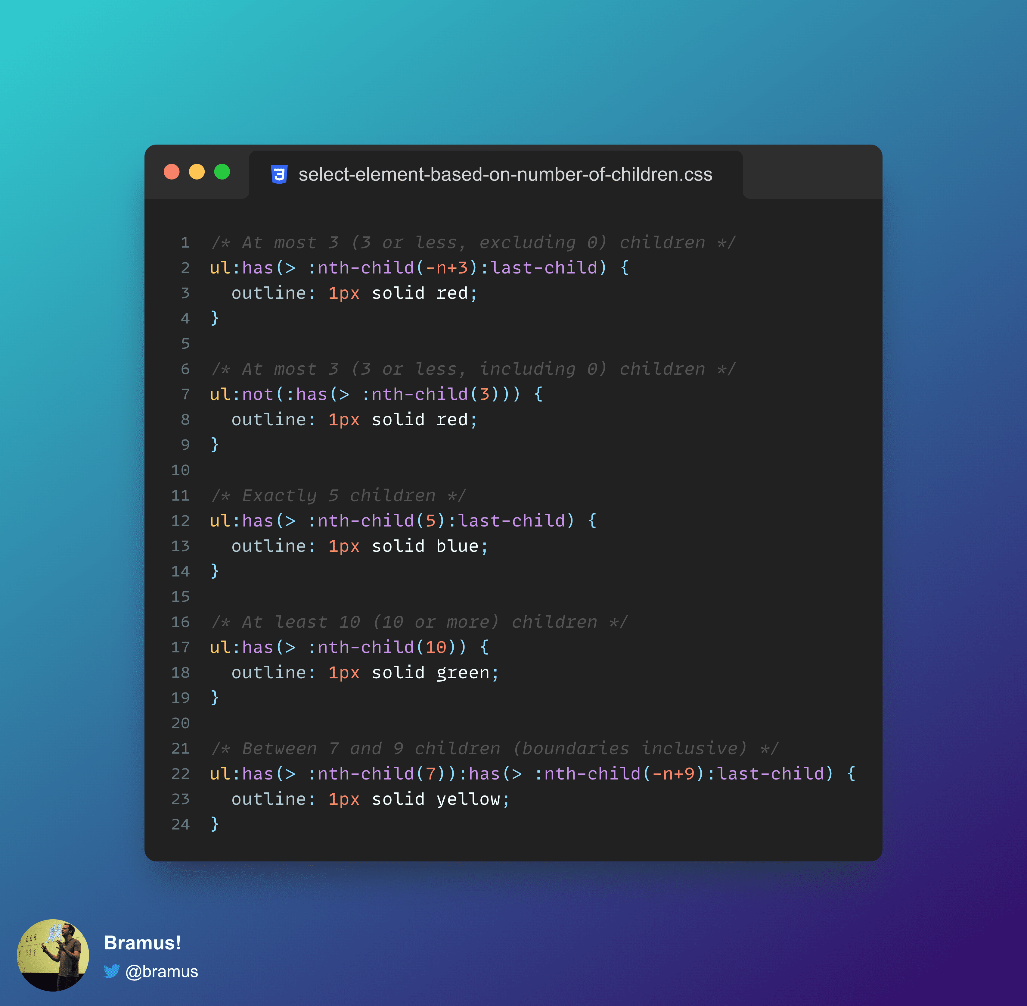 Style a parent element based on its number of children using CSS has() Bram.us