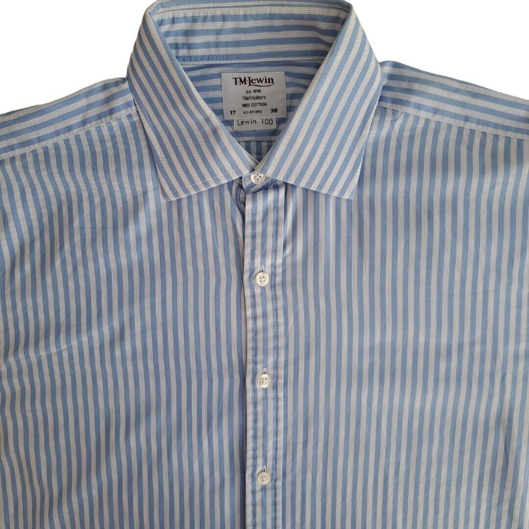 TM LEWIN 100 Shirt Mens 16 L Blue & White Quad Stripes Brandinity