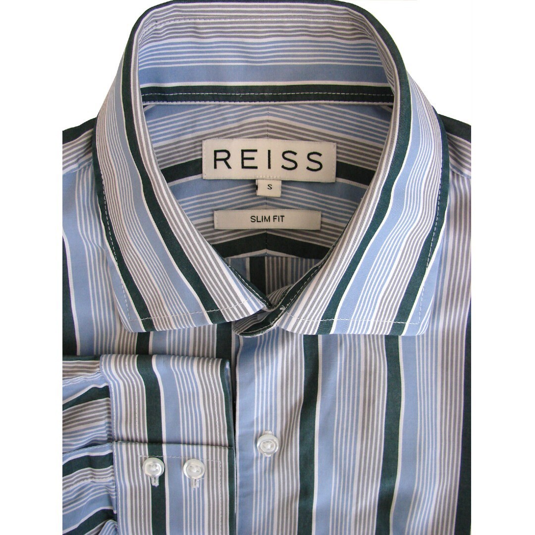 REISS Shirt Mens 14.5 S Blue MultiColoured Stripes SLIM FIT Brandinity