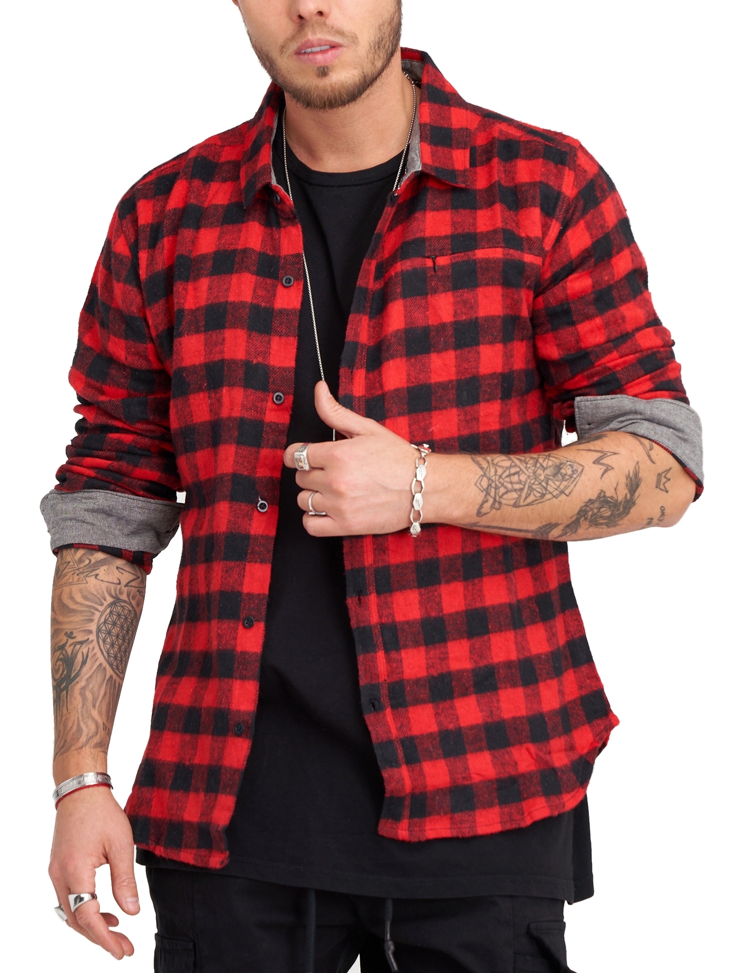 Herren Flanell Hemd Langarm Overshirt Kariert Freizeithemd Karohemd