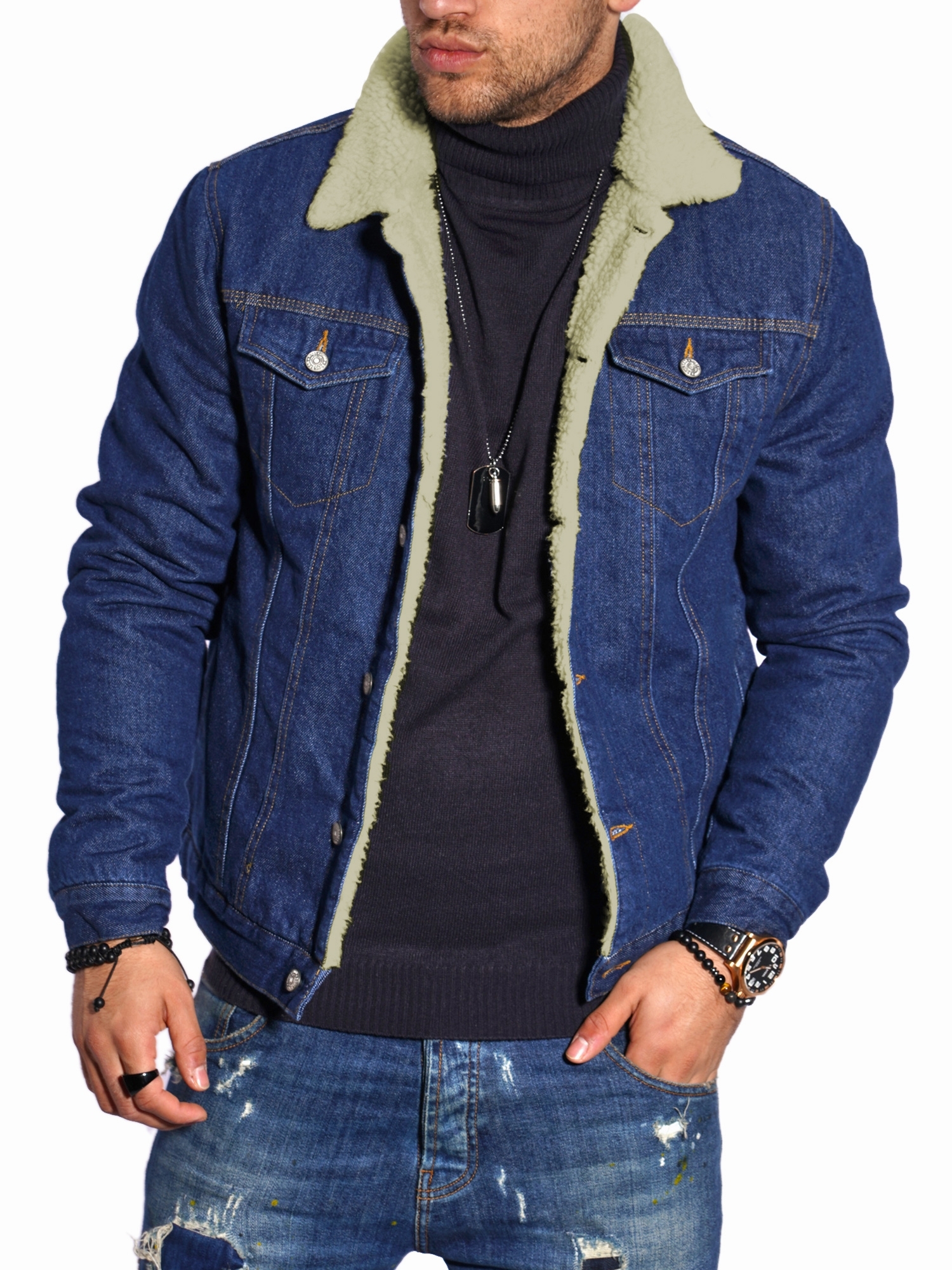 Jeansjacke mit TeddyFell gefüttert Sweatjacke DenimShirt Jacke JeansHemd Blau eBay