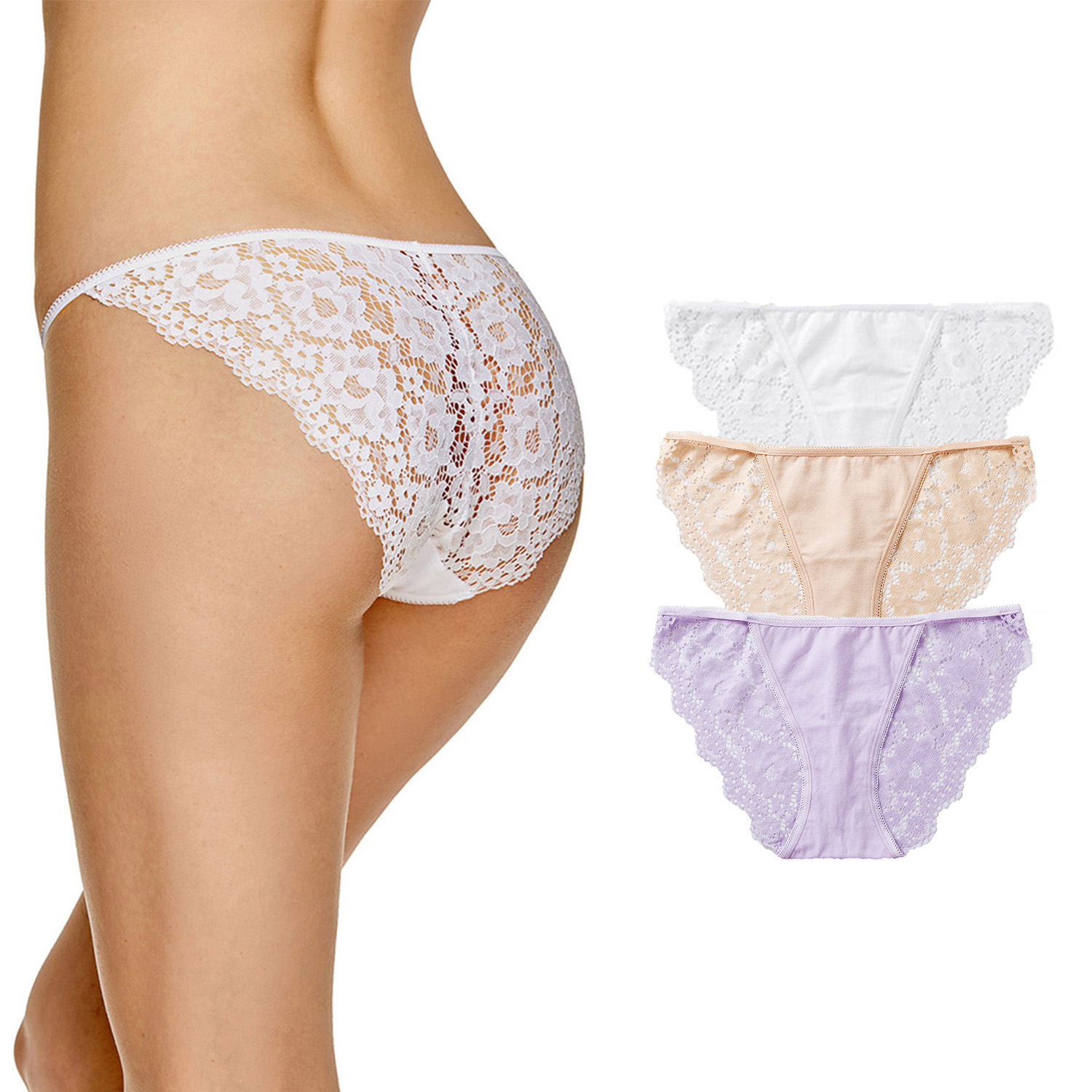 Women's Cotton Lace Low Rise Bikini Panty Pack of 3 eBay