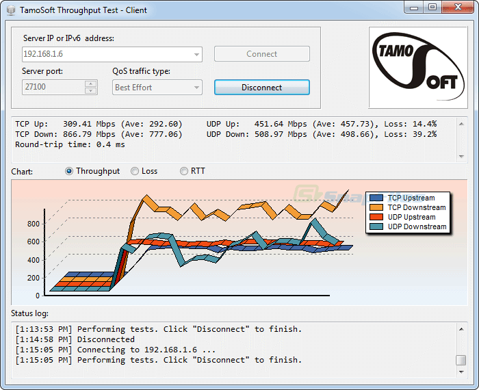 TamoSoft Throughput Test Tool for measuring network throughput for