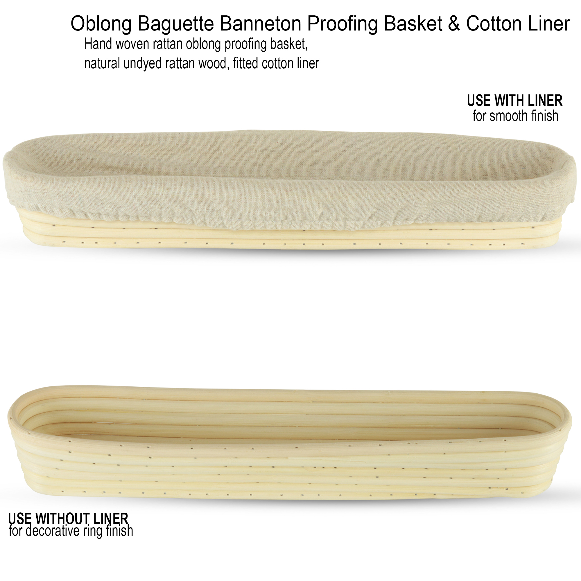 Oblong Baguette Proofing Basket 17 Inch Rattan Bread Rising