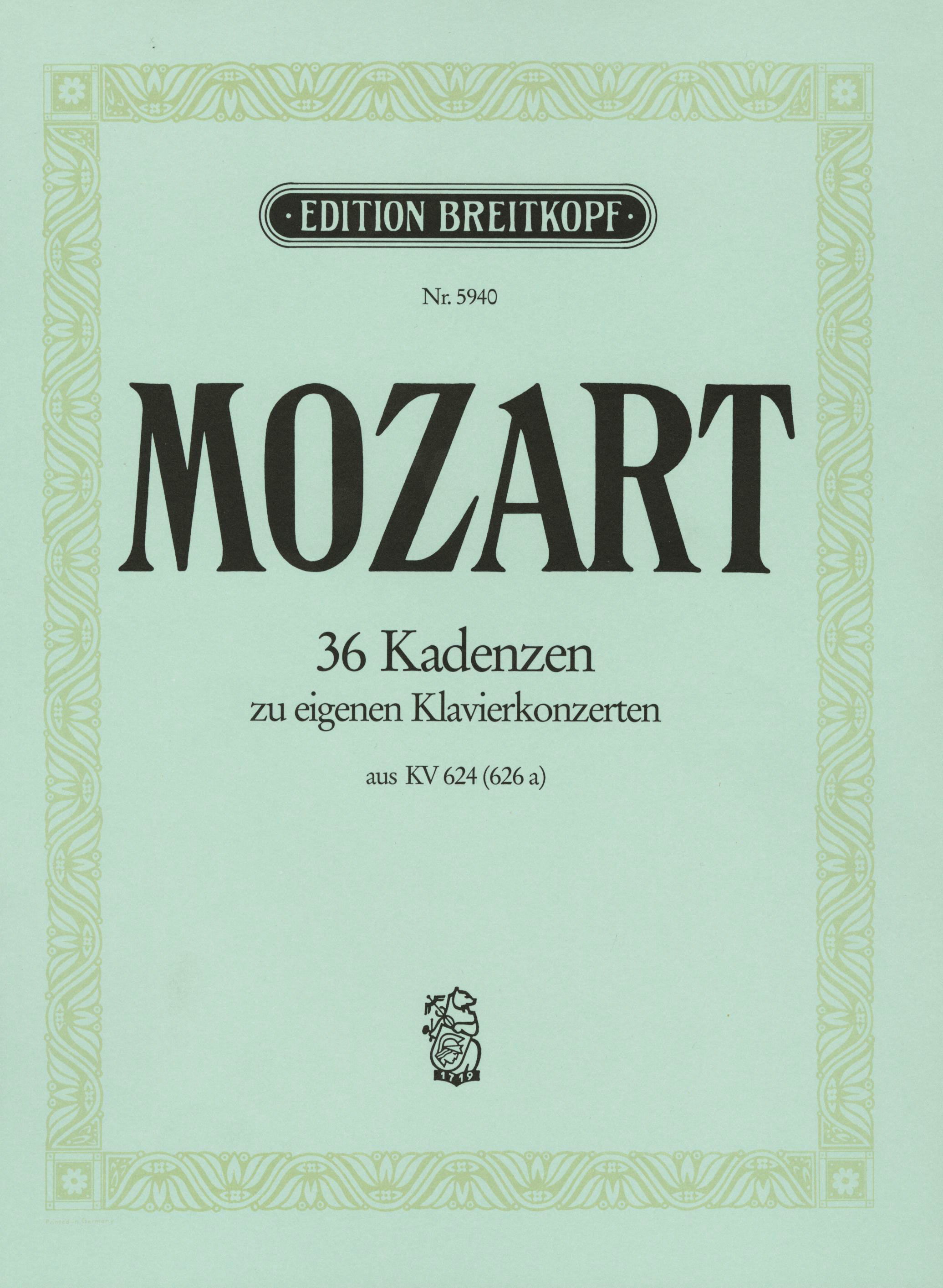 Mozart, Wolfgang Amadeus 36 Kadenzen zu eigenen Klavierkonzerten