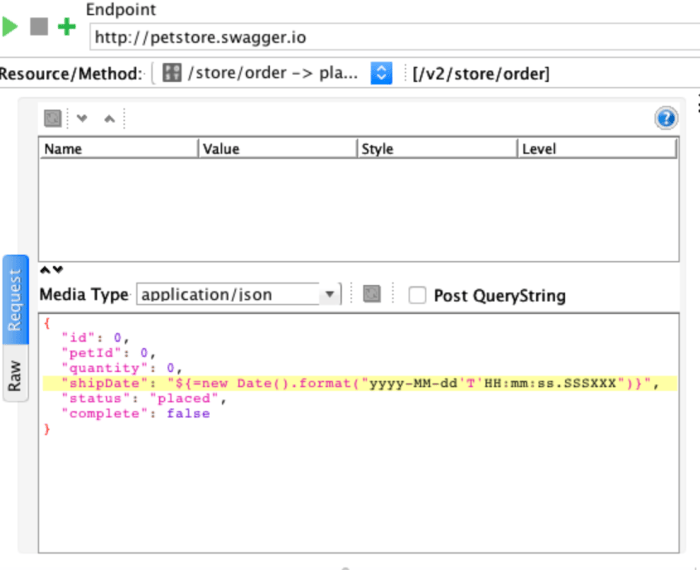 inline code in request