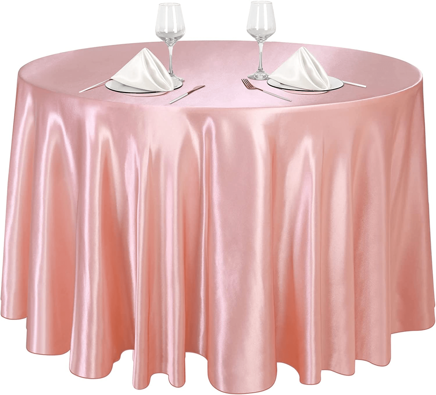 Breroa120 Inches Round SatinBreroa Tablecloths Rose Gold Overlay Round