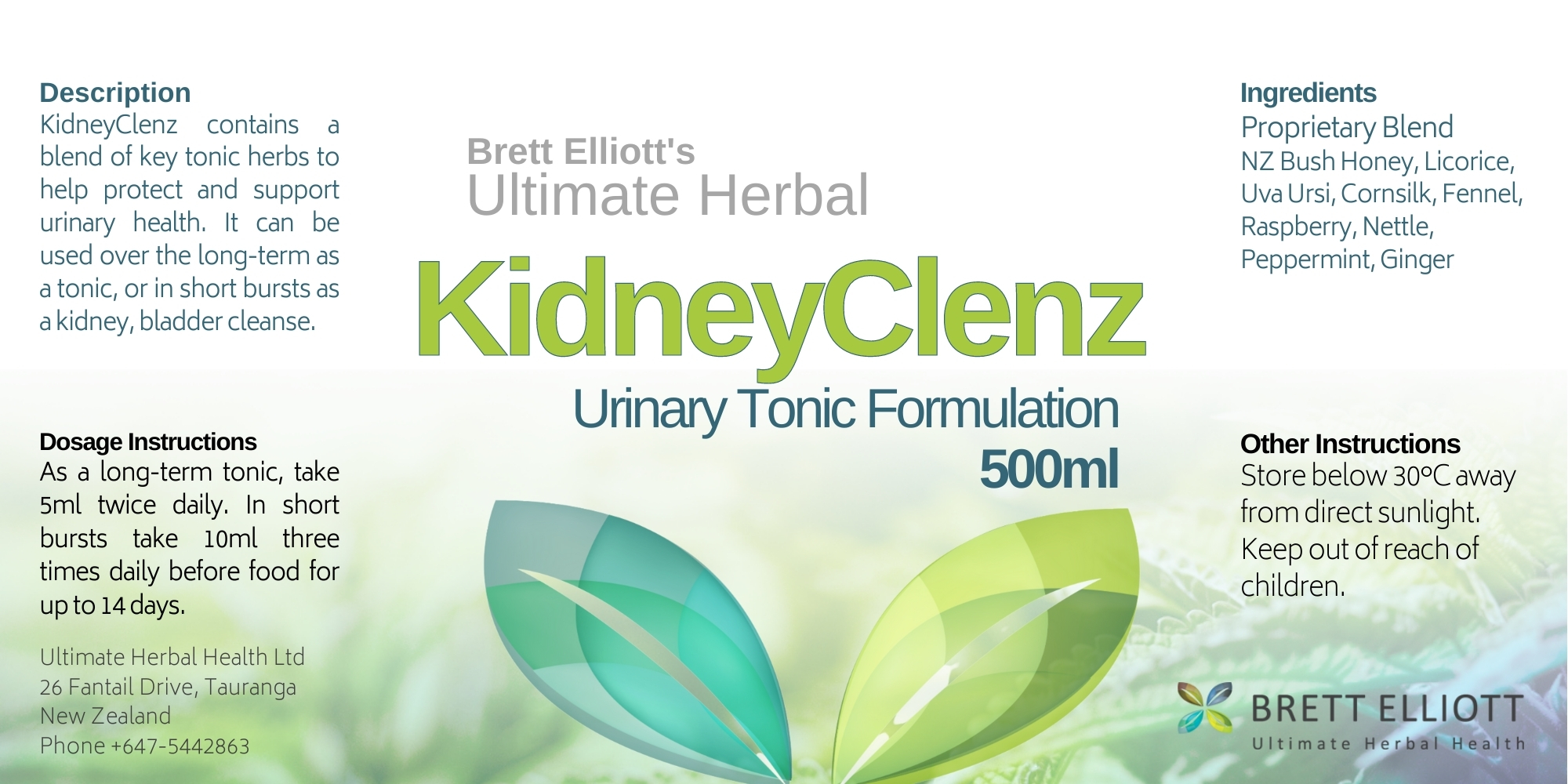 KidneyClenz Kidney Tonic Formulation 500ml Brett Elliott