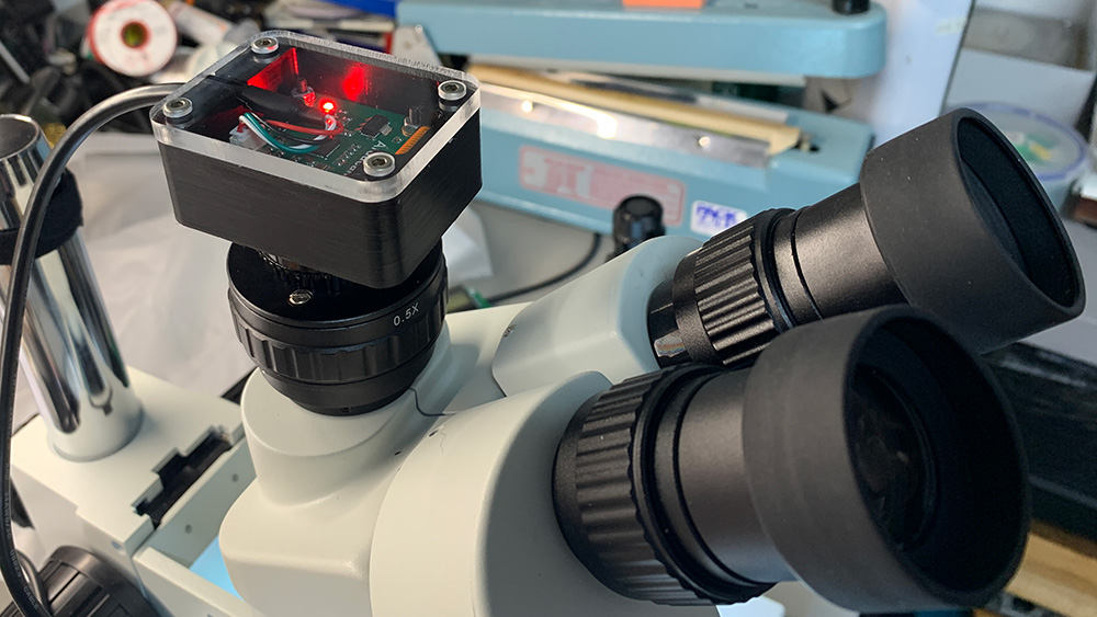 Raspberry Pi High Quality Camera on trinocular Microscope
