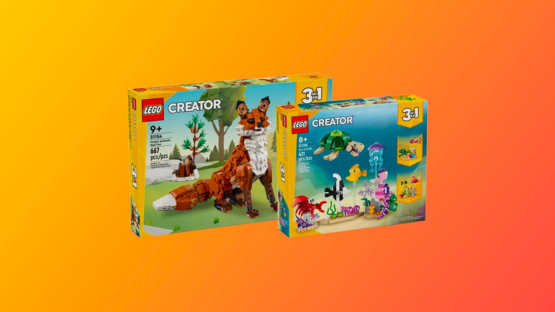 LEGO Creator 31154 Forest Animals Red Fox en 31158 Sea Creatures