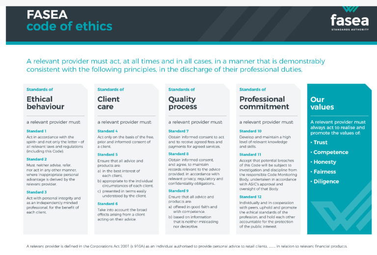 Draft code of ethics for financial advisers Bright Law