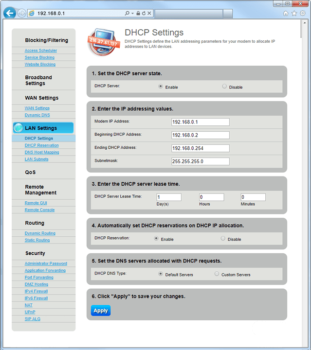 DHCP settings Advanced modem setup Brightspeed