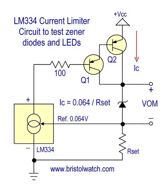 Current Limiter Allows Safe Testing of Zener Diodes, LEDs