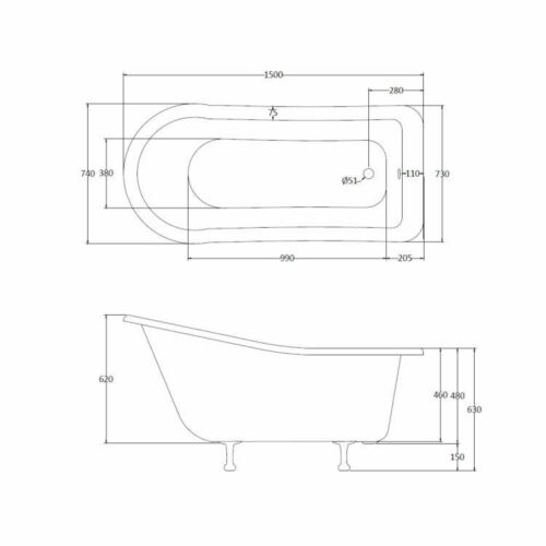 BC Designs Fordham Slipper Bath 1500mm Painted Any Colour Choice of