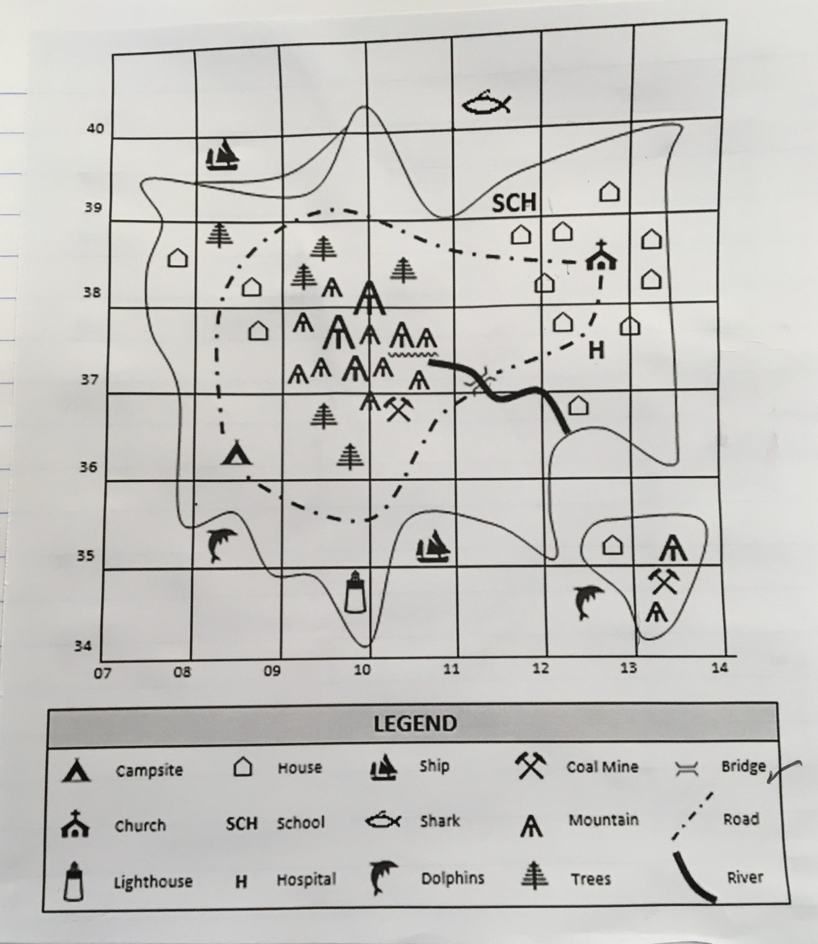 Using a four figure grid reference to describe a location map Broad