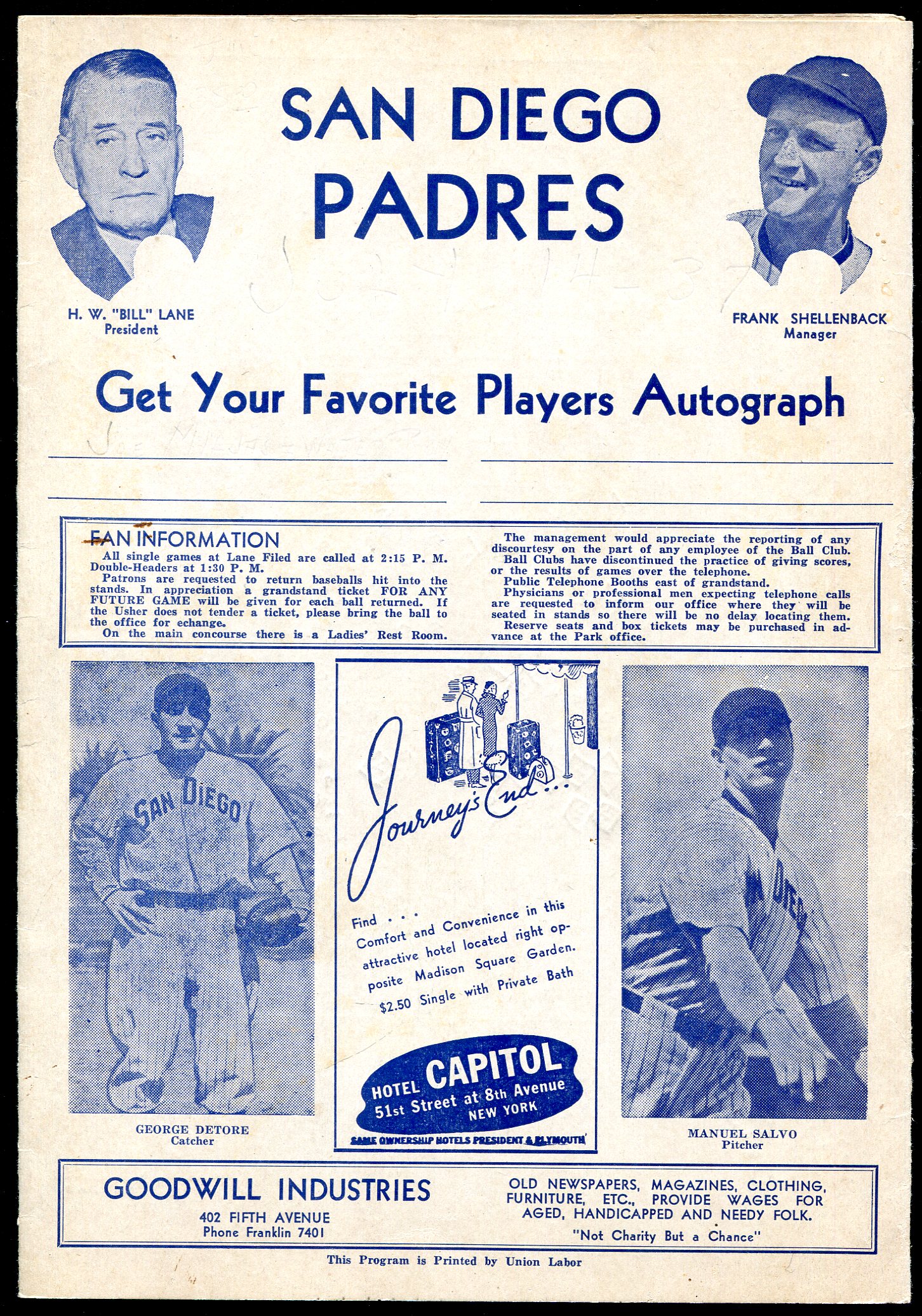 Lot Detail 1937 San Diego Padres Score Card w/Ted Williams