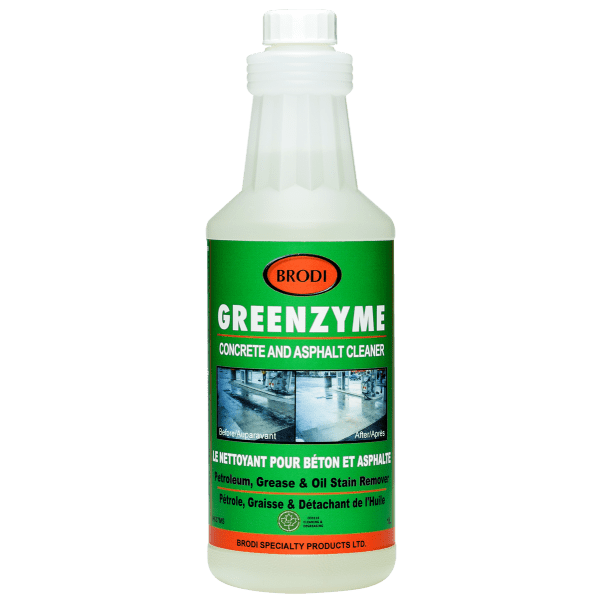 GreenzymeConcrete & Asphalt, Liquid Enzyme Cleaner removes petroleumbased materials.