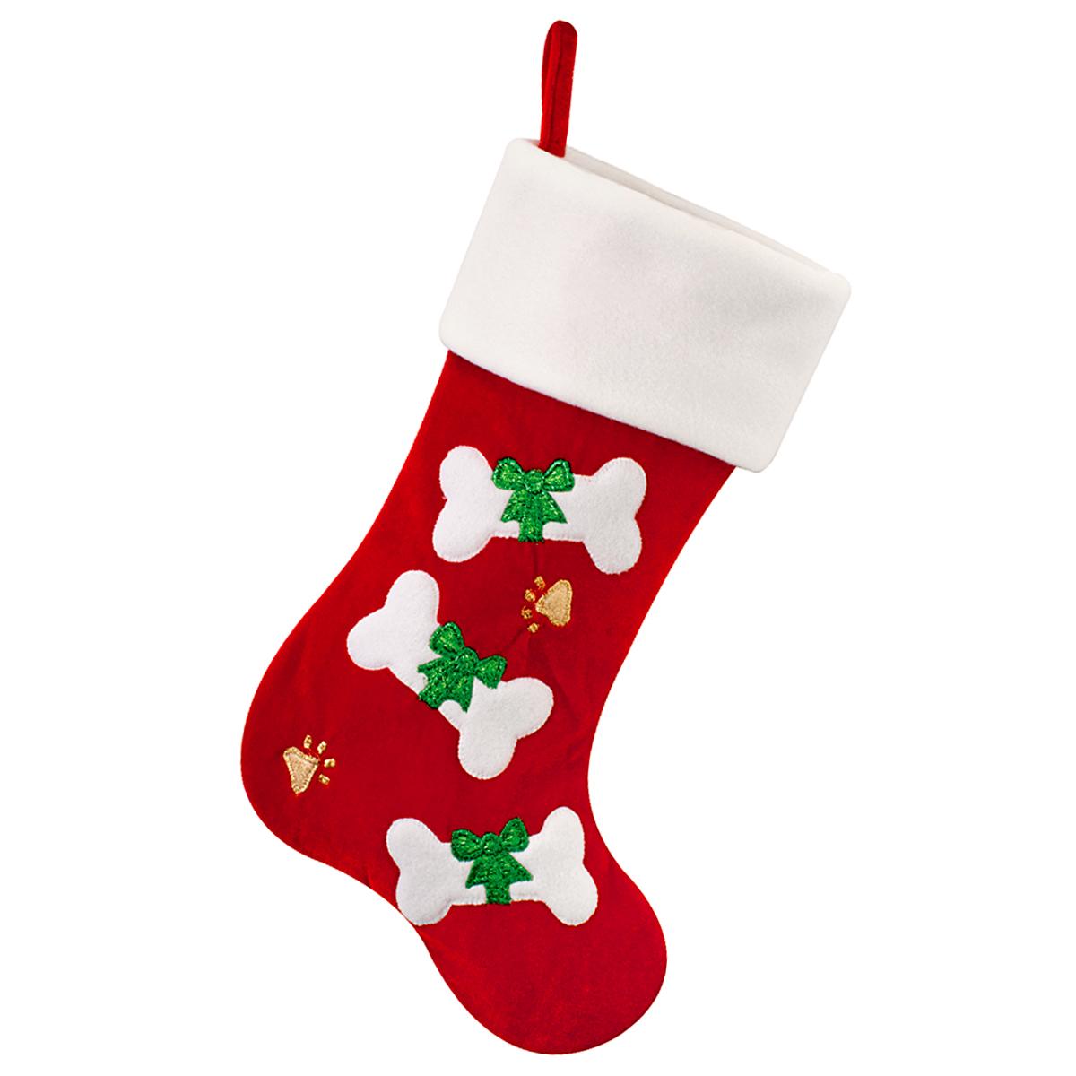 Personalized Dog Bones on Red Christmas Stocking