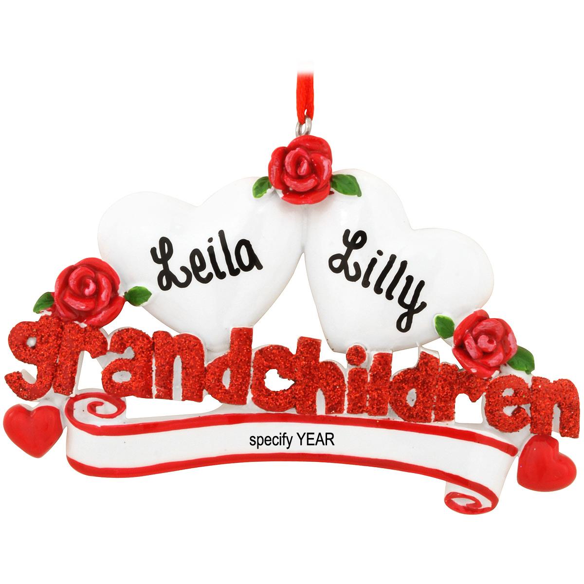 Personalized Grandchildren With Two Hearts Ornament