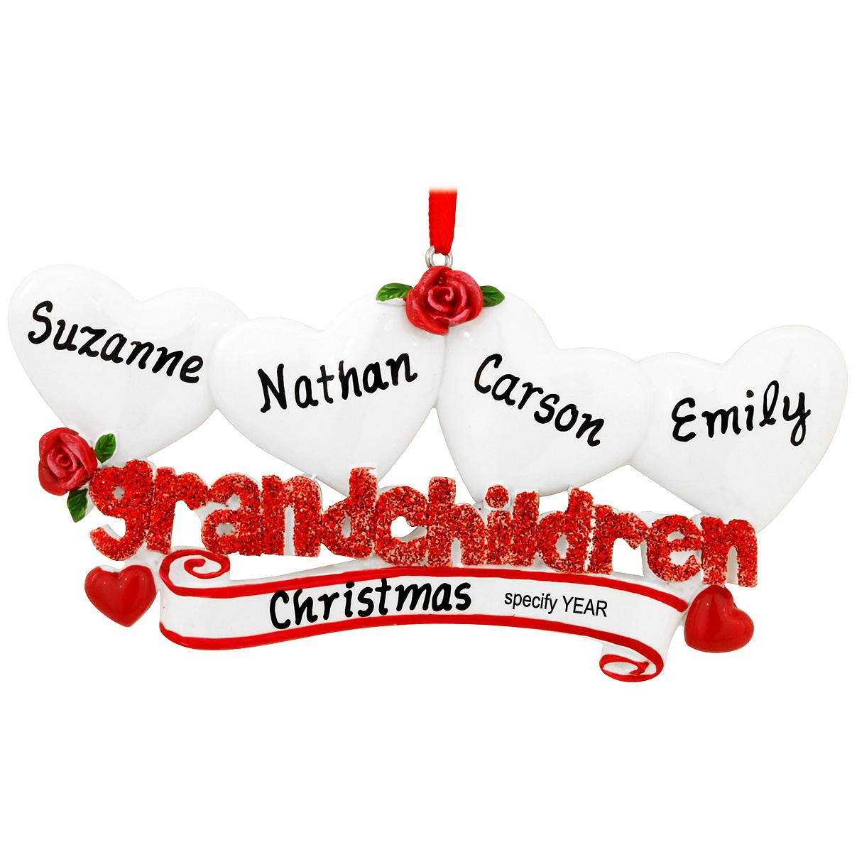 Personalized Grandchildren With Four Hearts Ornament