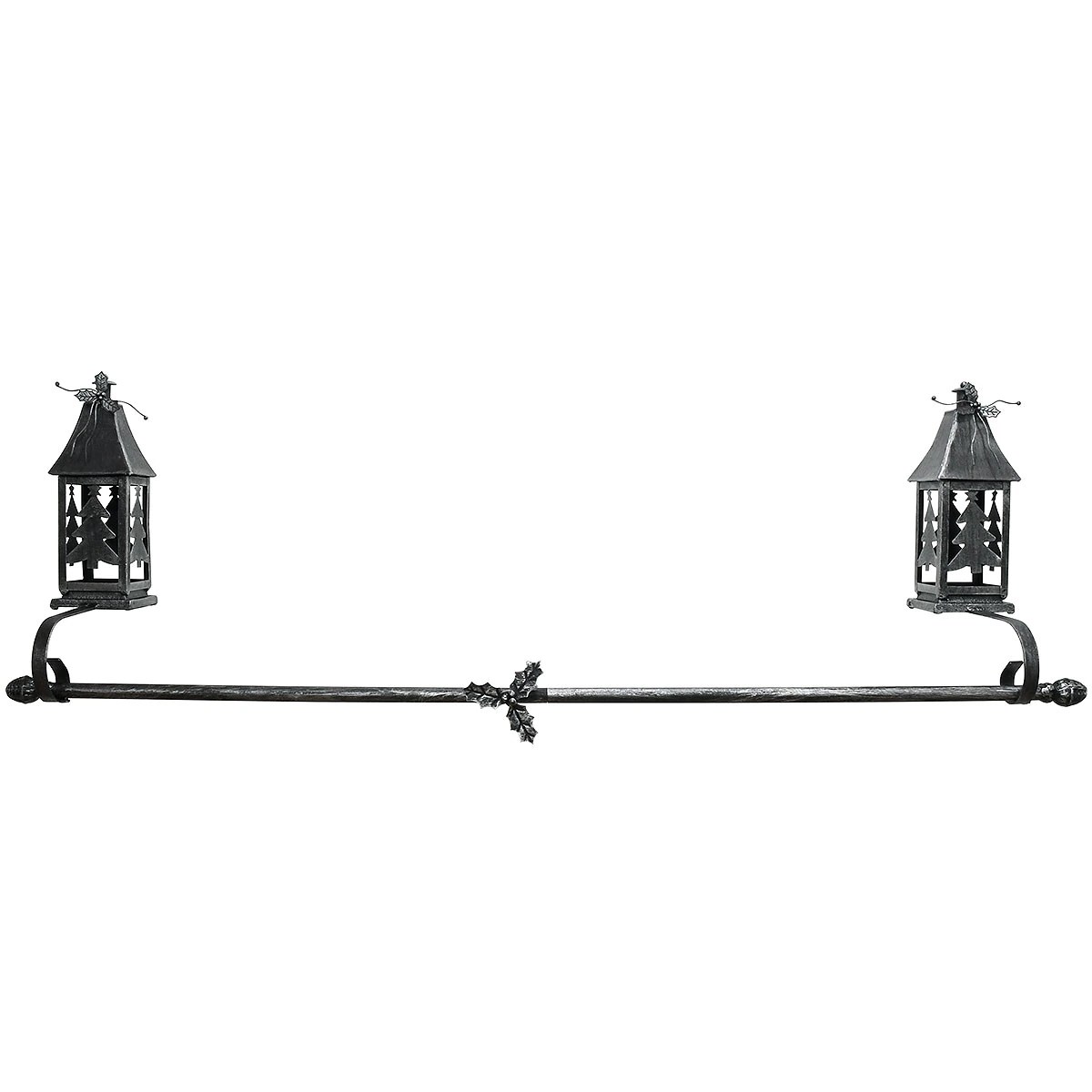 Metal Stocking Holder With 2 Lanterns For Multiple Stockings