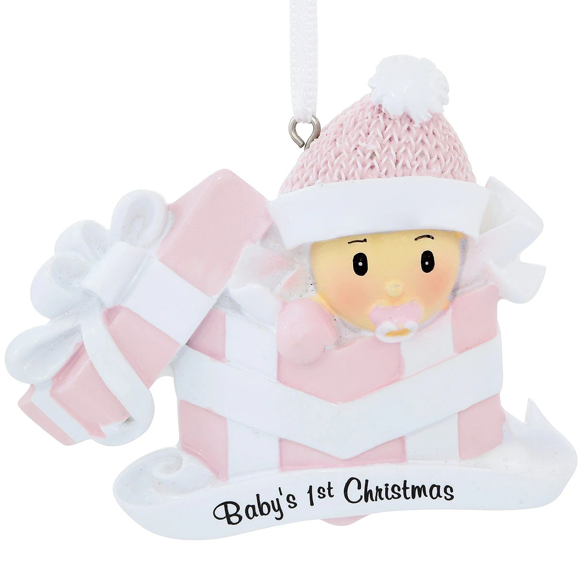 Personalized Baby Girl In Pink Gift Box Ornament