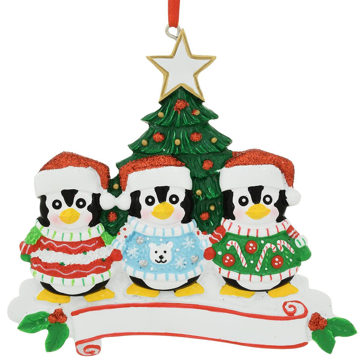 Personalized 3 Penguins In Christmas Sweaters Ornament