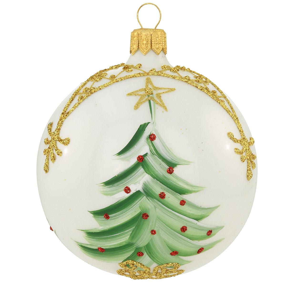 Opal White With Trees Glass Ornament