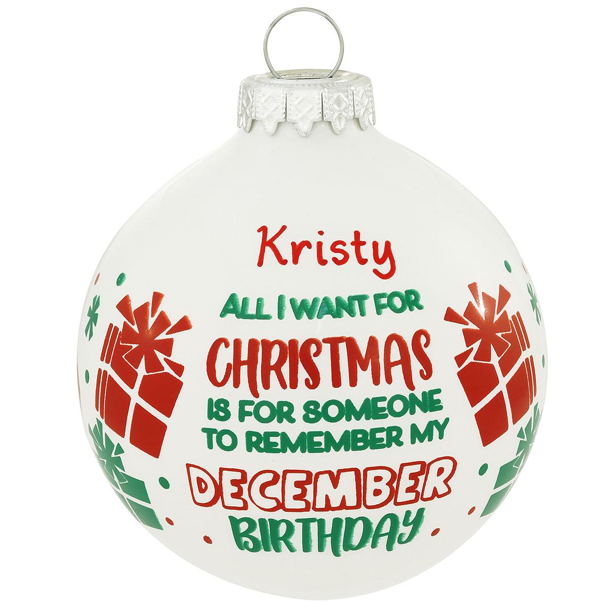 Personalized December Birthday Glass Ornament