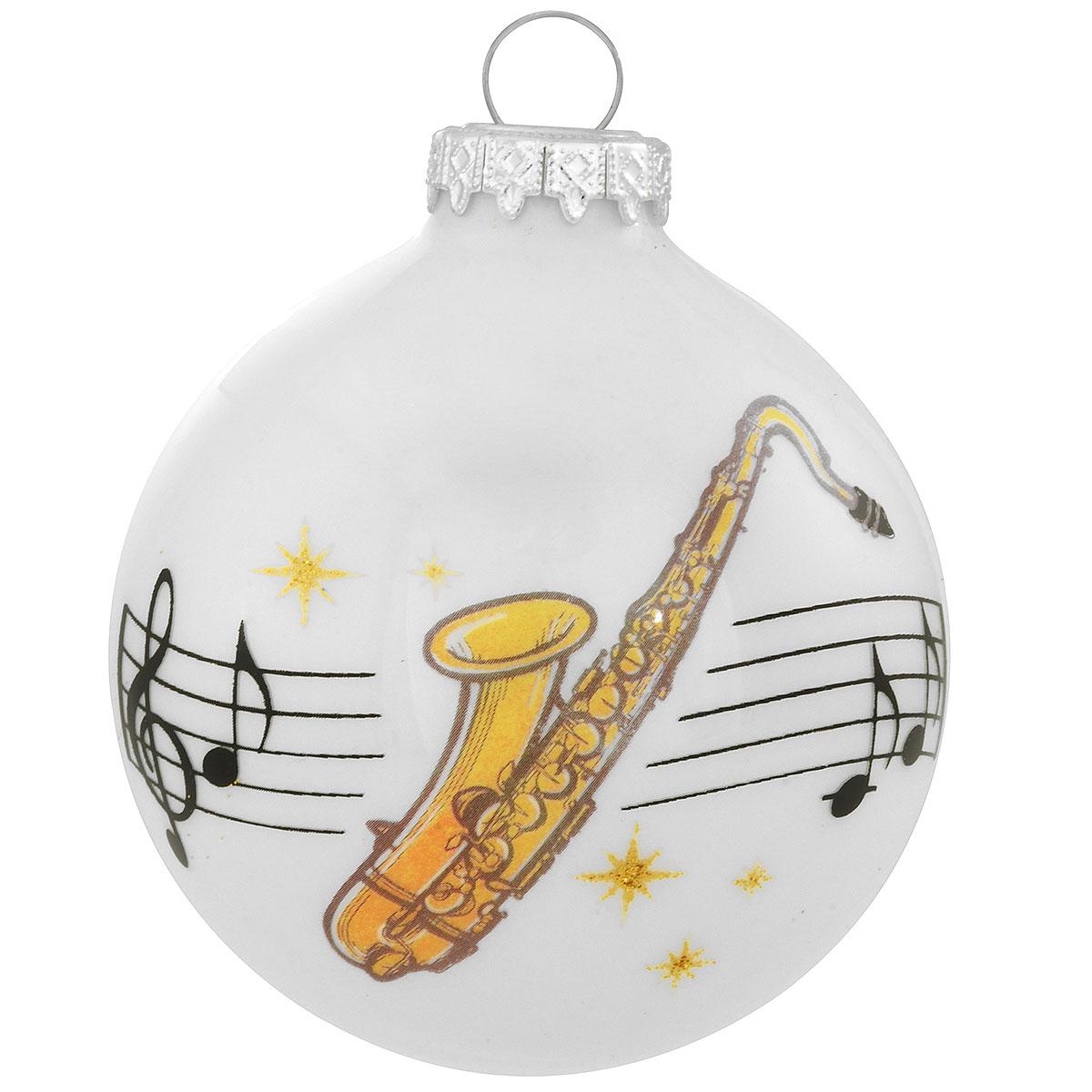 Personalized Saxophone With Music Staff Glass Ornament