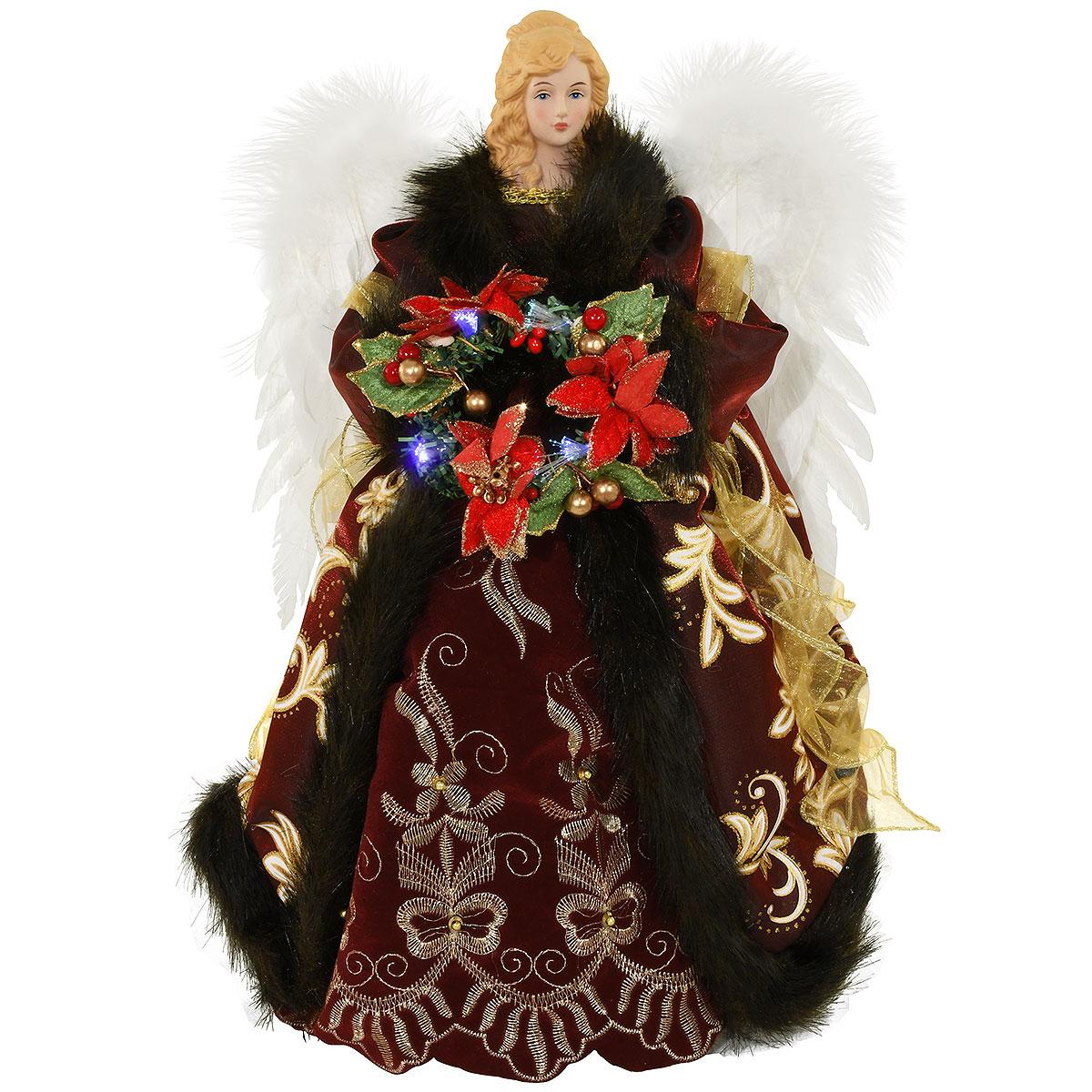 Angel Tree Topper With Battery Operated Fiber Optic Wreath