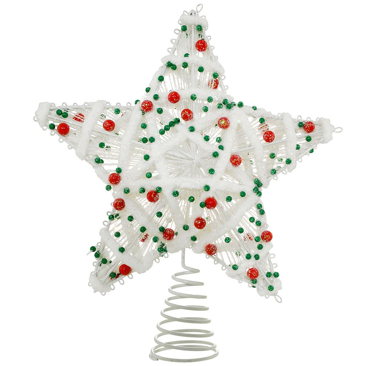 Red, Green, And White Star Beaded Tree Topper