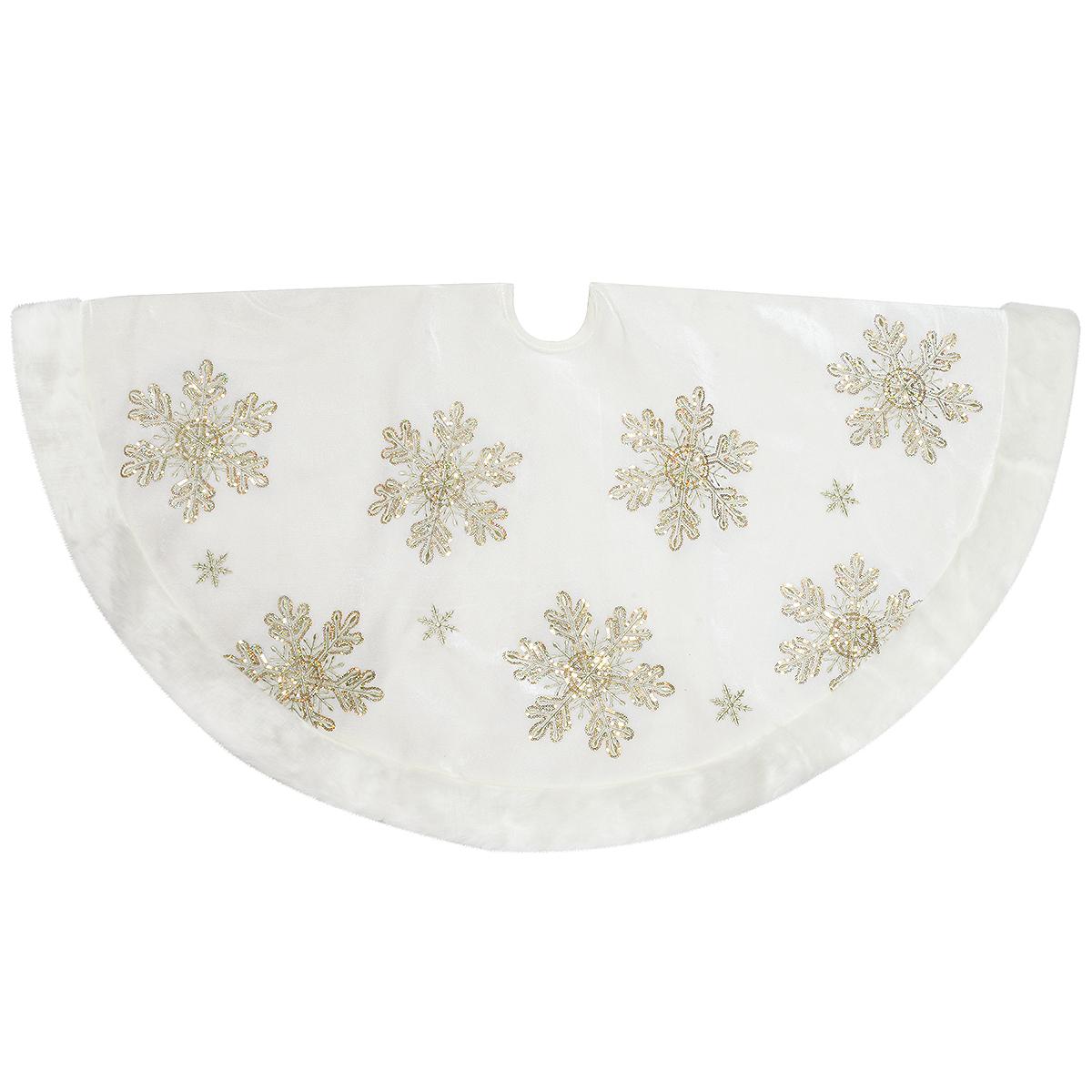 48 Inch Ivory Tree Skirt With Gold Snowflakes