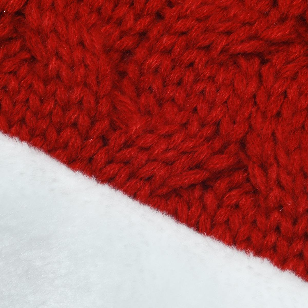 48 Inch Red Cable Knit Tree Skirt With White Border