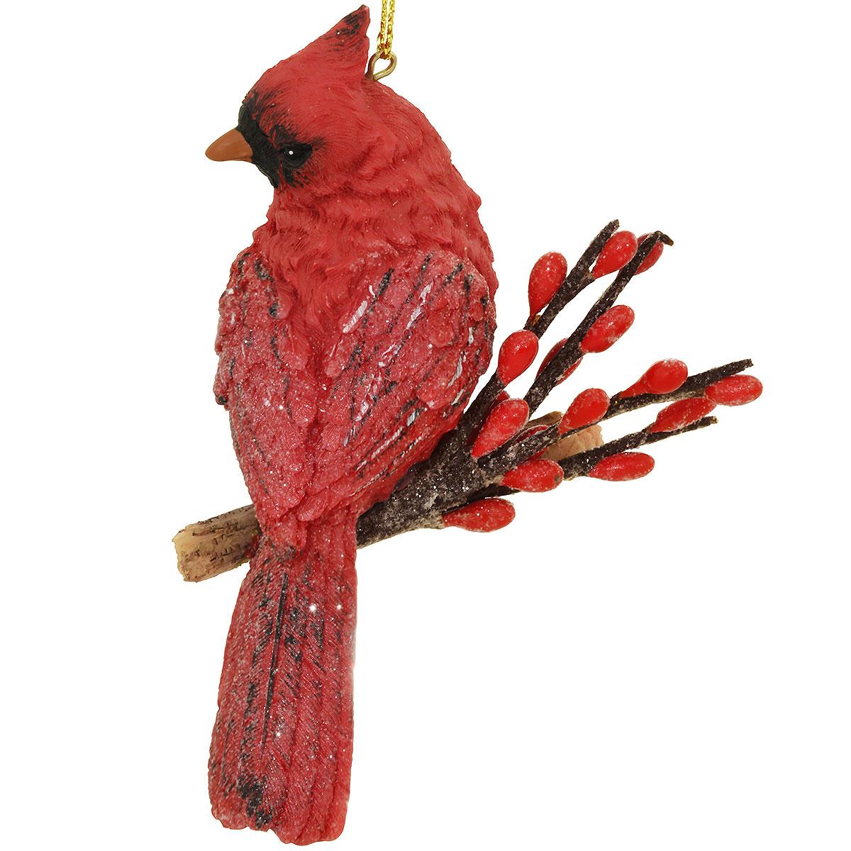 Christmas Cardinal On Branch Resin Ornament