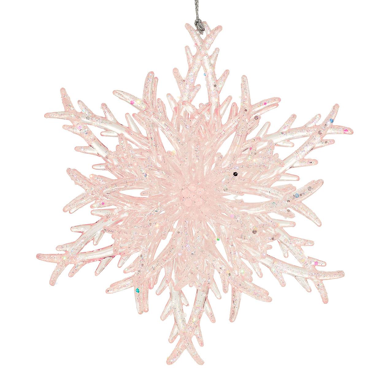 Snowflake With Pink Glitter 5 Inch Plastic Ornament