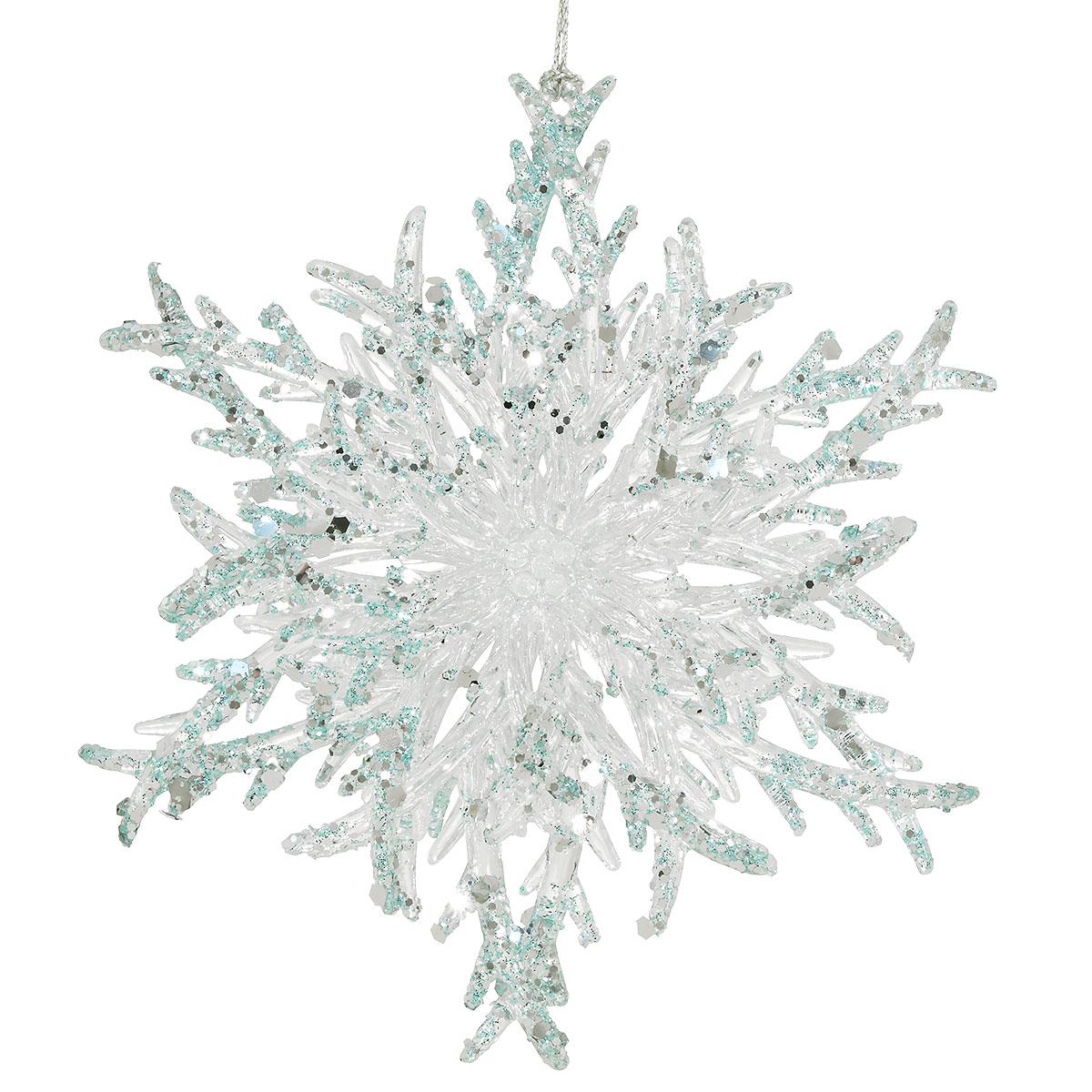 Snowflake With Blue Glitter 5 Inch Plastic Ornament