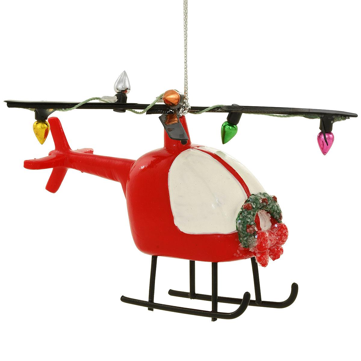 Helicopter With Christmas Lights Resin Ornament
