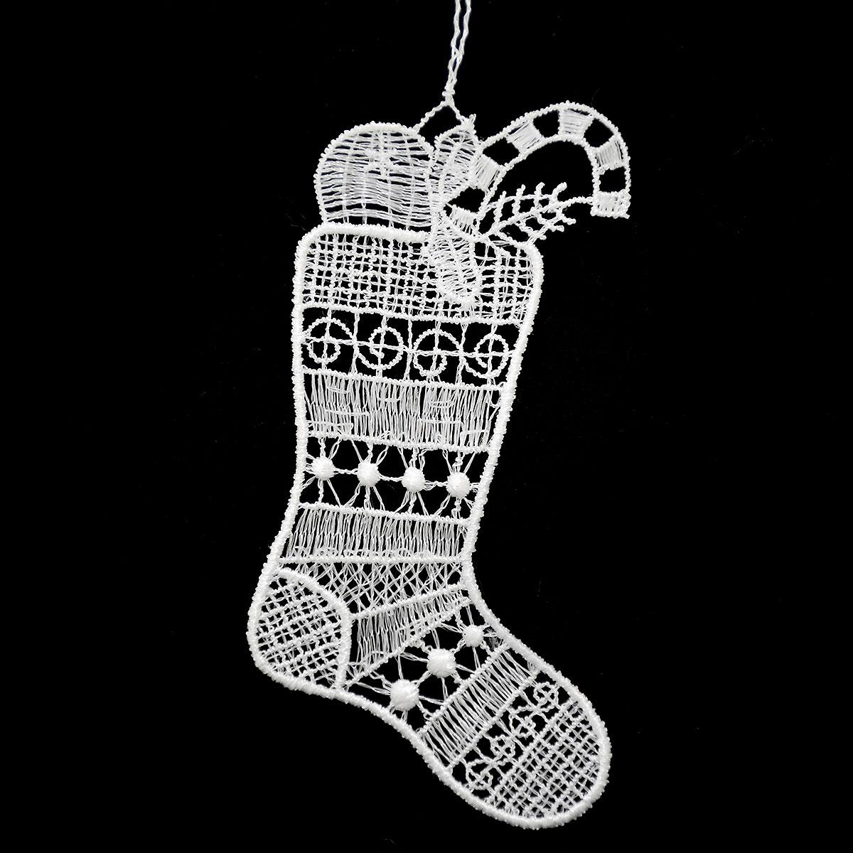 Stocking With Candy Cane Lace Ornament