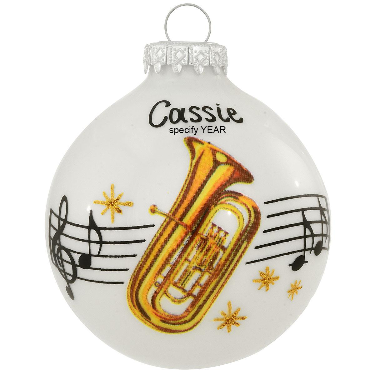 Personalized Tuba With Music Staff Glass Ornament