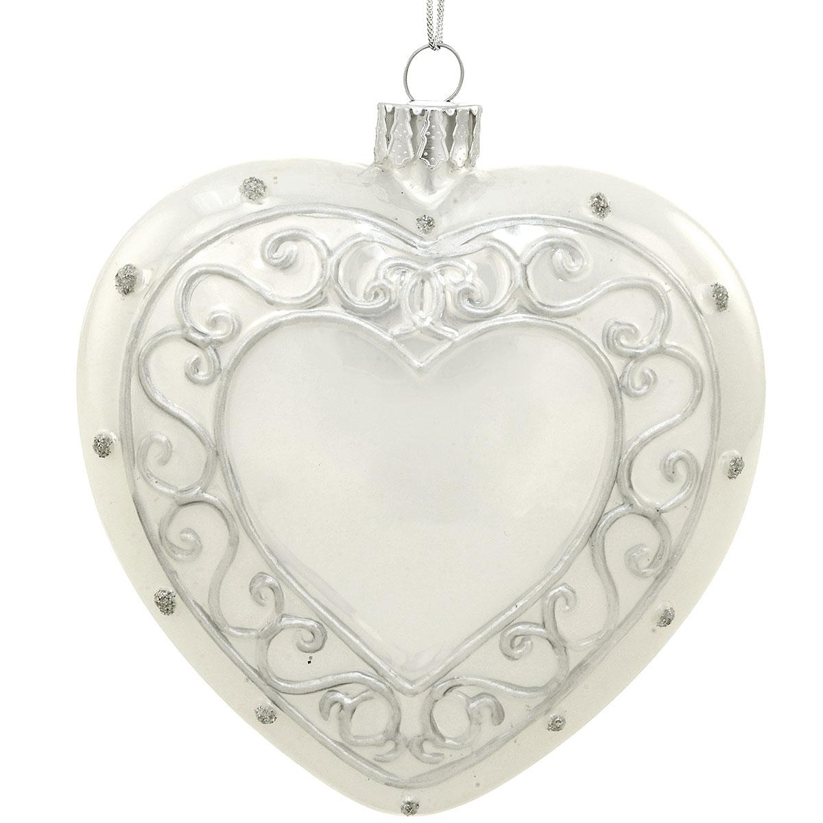 Personalized White Heart Glass Ornament
